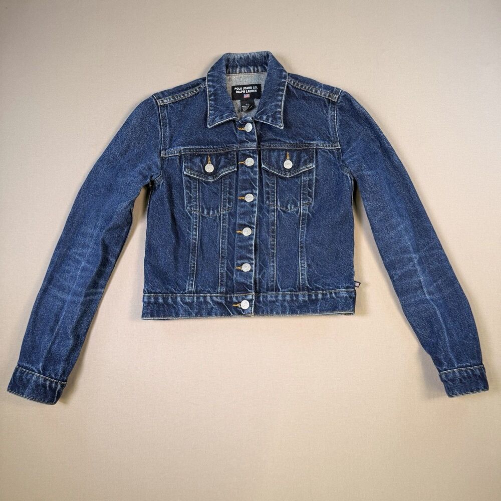 Vintage Polo Jeans Co. Ralph Lauren Denim Jacket Y2K Cropped Trucker Womens: XS
